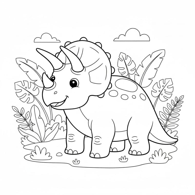 Sevimli Triceratops Dinozoru Boyama Sayfası