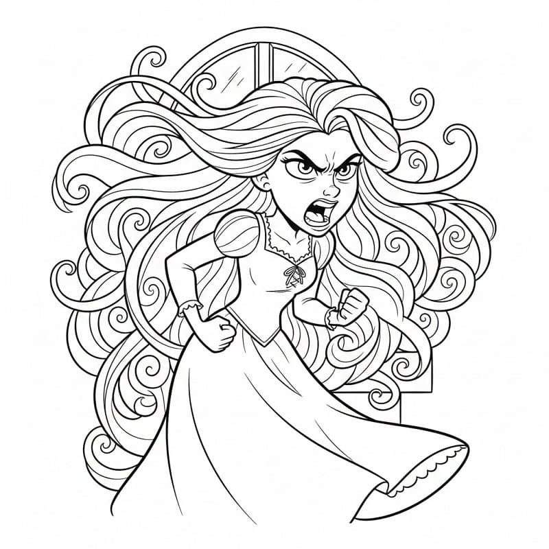Sinirli Rapunzel Boyama Sayfası
