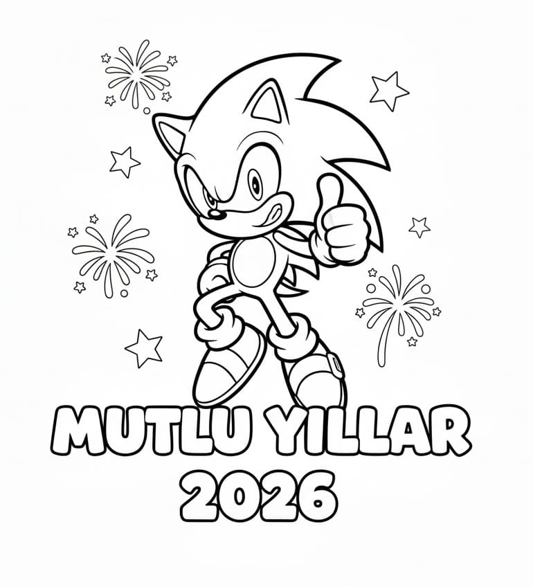 Sonic Mutlu Yıllar 2026 Boyama Sayfası