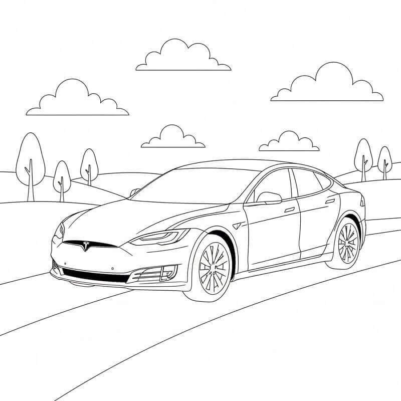 Sürüşteki Tesla Araba Boyama Sayfası