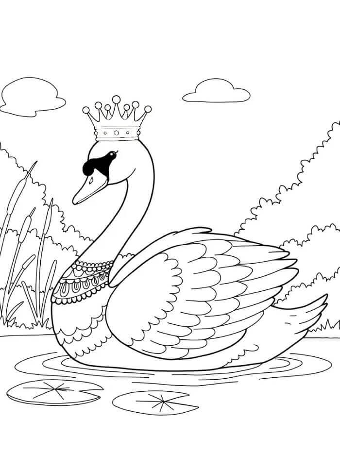 Taçlı Kuğu Boyama Sayfası