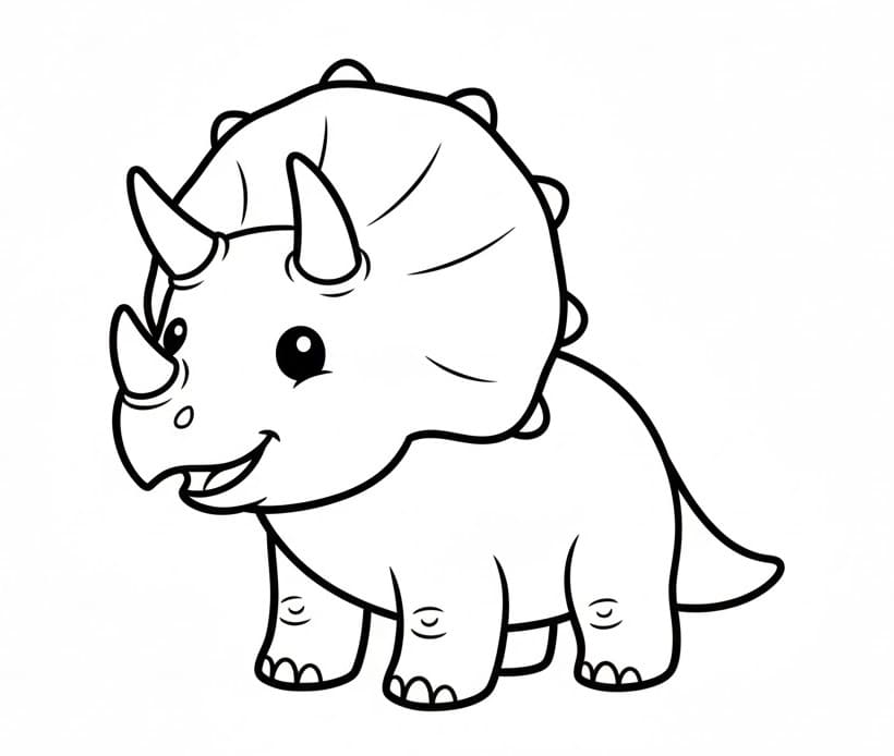 Tatlı Triceratops Boyama Sayfası