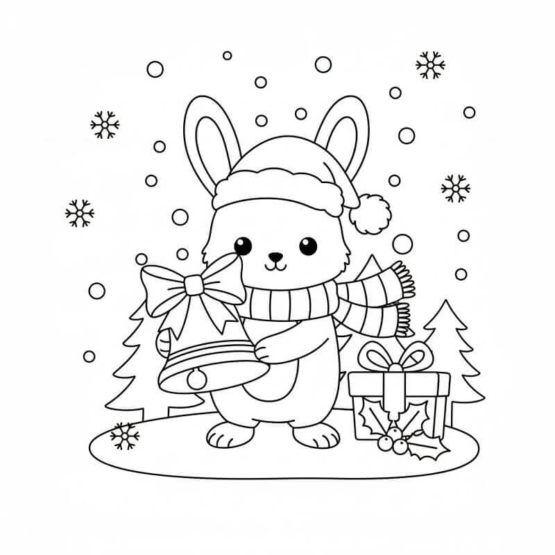 Tavşan ve Noel Çanı Boyama Sayfası