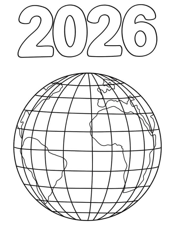 Ücretsiz Mutlu Yıllar 2026 Boyama Sayfası