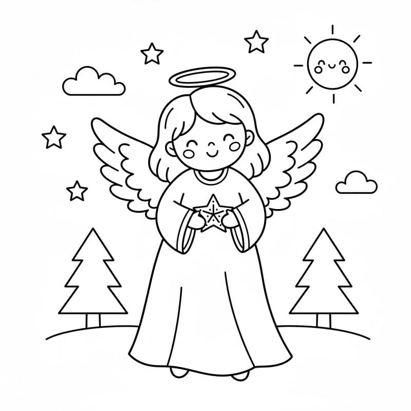 Ücretsiz Noel Meleği Boyama Sayfası