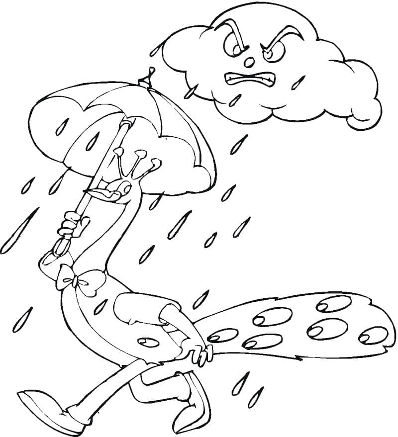 Yağmur Altında Tavuskuşu Boyama Sayfası