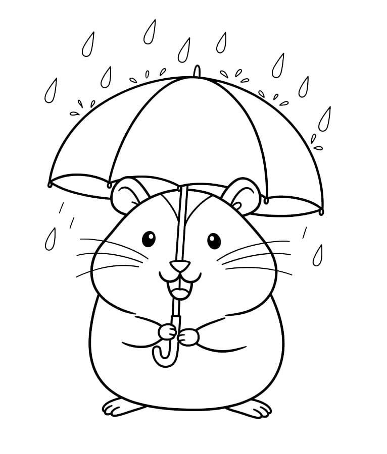 Yağmurda Hamster Boyama Sayfası