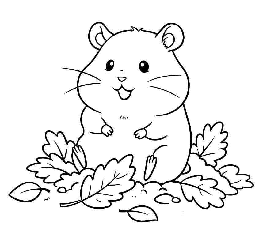 Yapraklı Hamster Boyama Sayfası