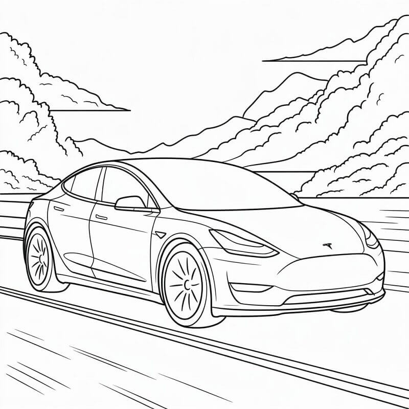 Yazdır Tesla Araba Boyama Sayfası