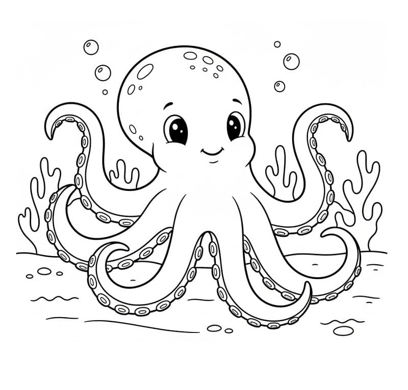 Yazdırılabilir Ahtapot Boyama Sayfası