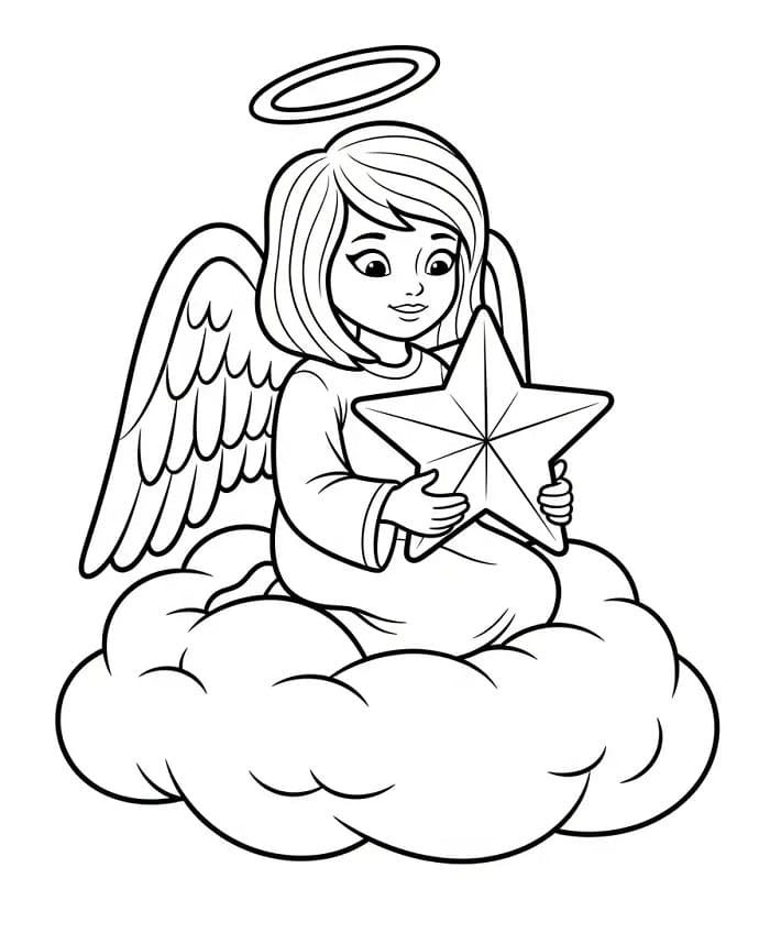 Yıldızlı Noel Meleği Boyama Sayfası