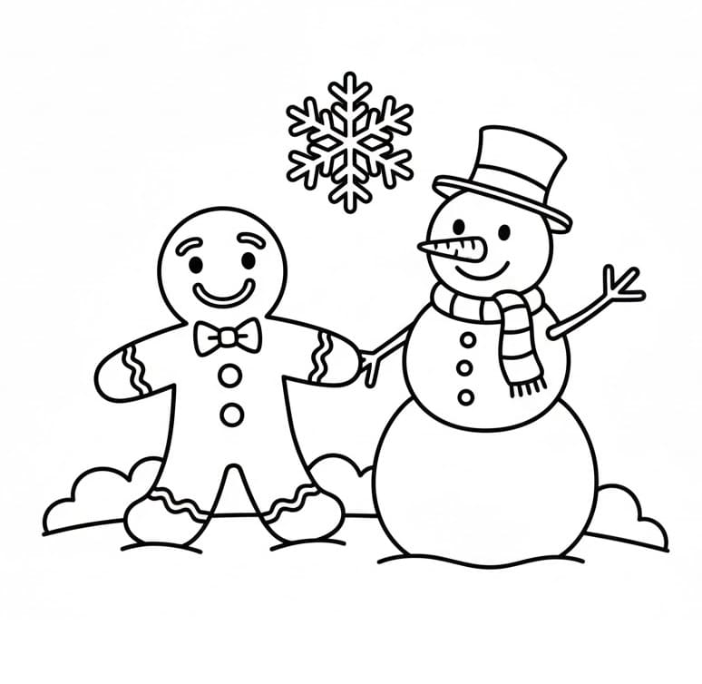 Zencefilli Kurabiye Adam ve Kardan Adam Boyama Sayfası