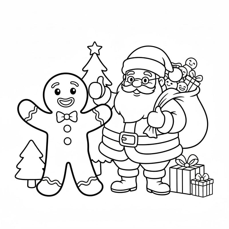 Zencefilli Kurabiye Adam ve Noel Baba Boyama Sayfası