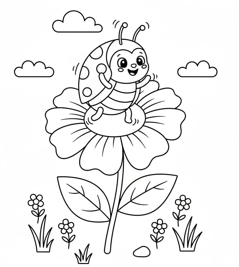 Basit Uğur Böceği Boyama Sayfası