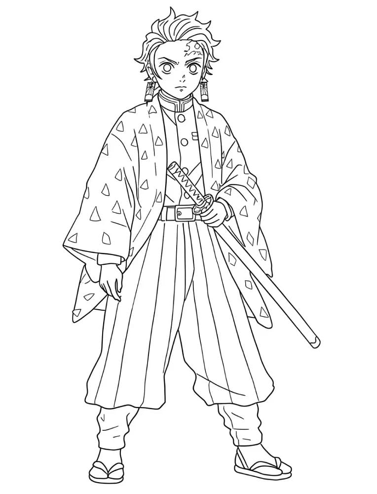 Bedava Yazdırılabilir Tanjiro Boyama Sayfası