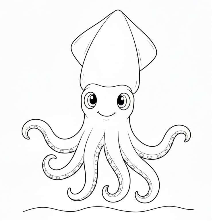 Çok Sevimli Kalamar Boyama Sayfası