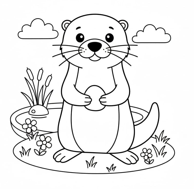 Doğadaki Su Samuru Boyama Sayfası