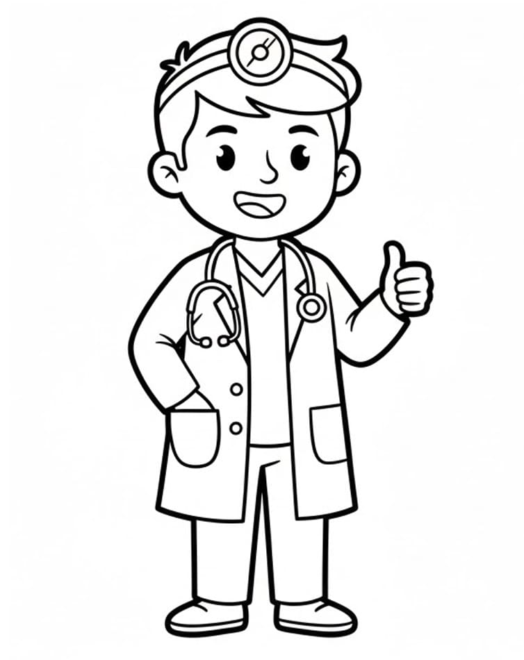 Doktor 2 Yaş Çocuklar İçin Boyama Sayfası