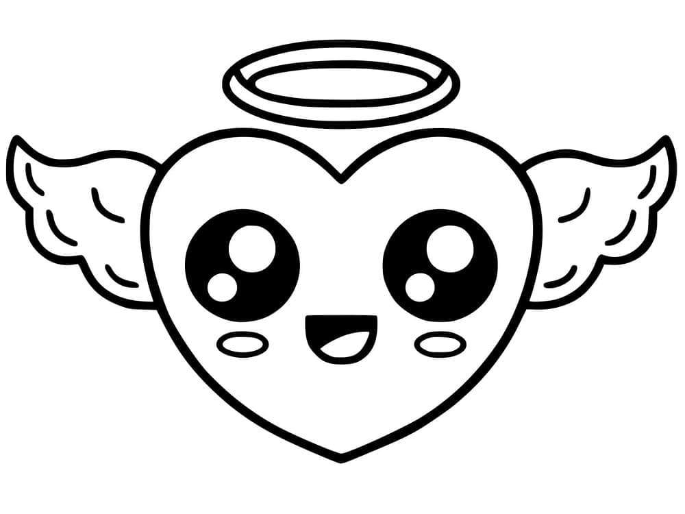 Kawaii Melek Kalbi Boyama Sayfası