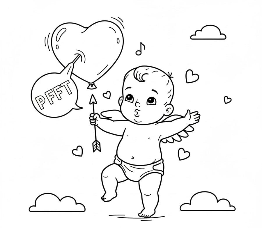 Mutlu Aşk Tanrısı Boyama Sayfası