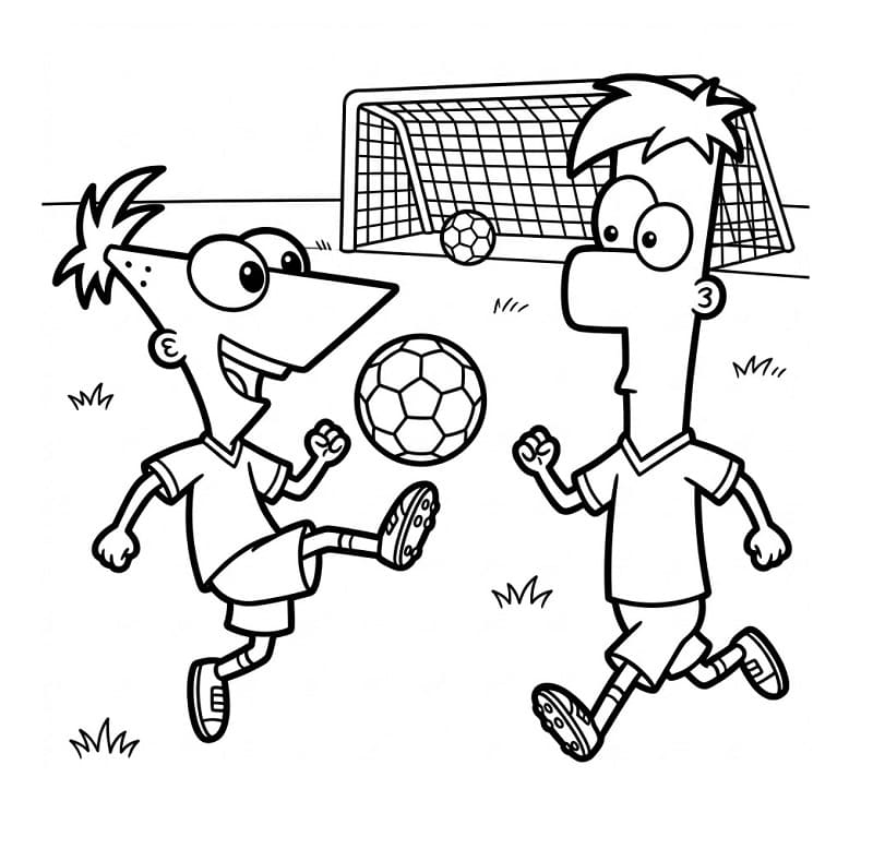 Phineas ve Ferb futbol oynuyor Boyama Sayfası