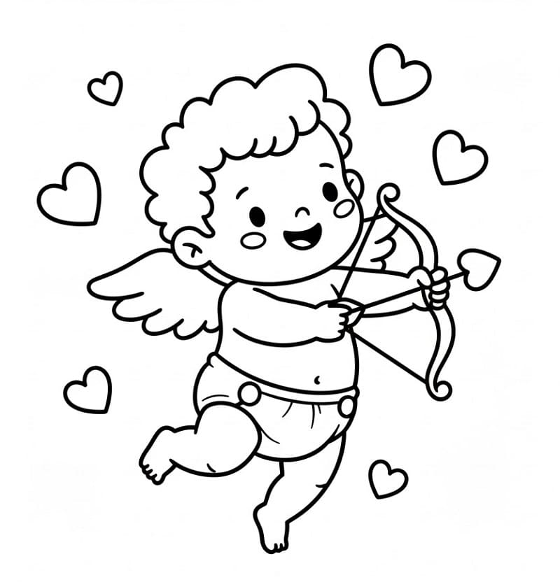 Sevimli Aşk Aşk Tanrısı Boyama Sayfası