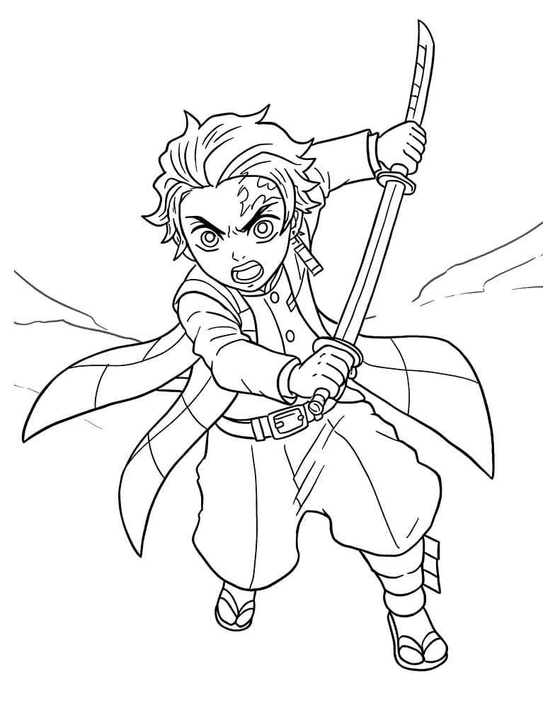 Yazdırılabilir Tanjiro Bedava Boyama Sayfası