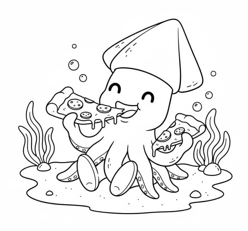 Yüzen Kalamar Boyama Sayfası