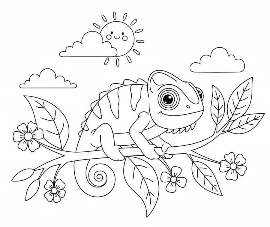 Animasyonlu Bukalemun Boyama Sayfası