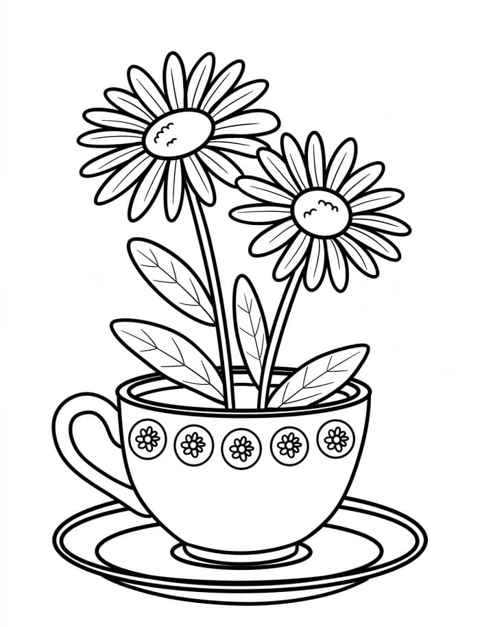 Bardaktaki Papatyalar Boyama Sayfası