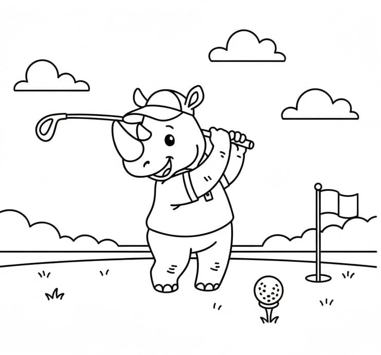 Bir Sevimli Gergedan Boyama Sayfası