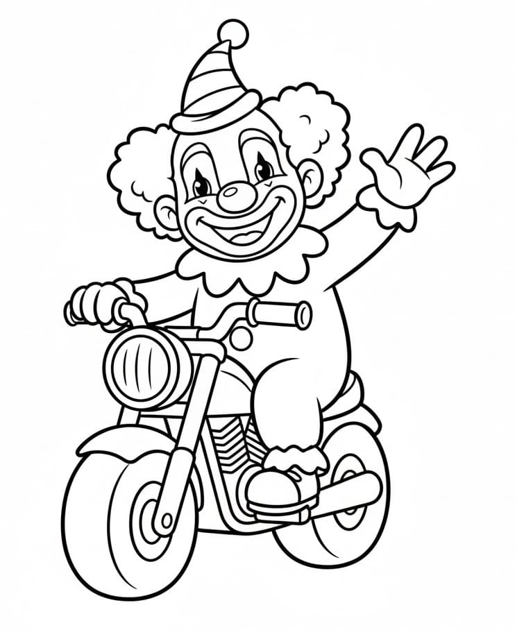 Bir palyaço motosiklet sürüyor Boyama Sayfası