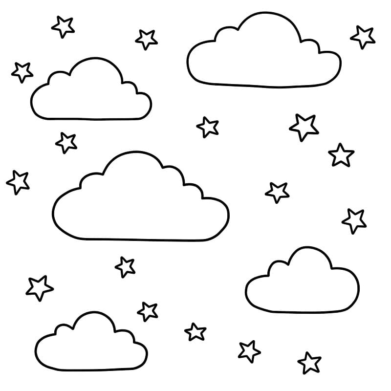 Bulutlar ve Yıldızlar Boyama Sayfası