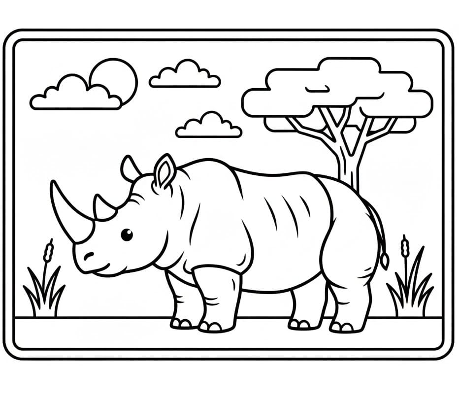 Çizgi Gergedan Boyama Sayfası