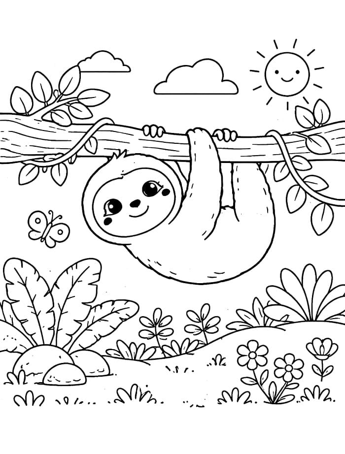 Çizgi Tembel Hayvan Boyama Sayfası