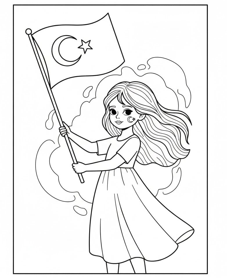 Çok Güzel Türk Bayrağı Boyama Sayfası