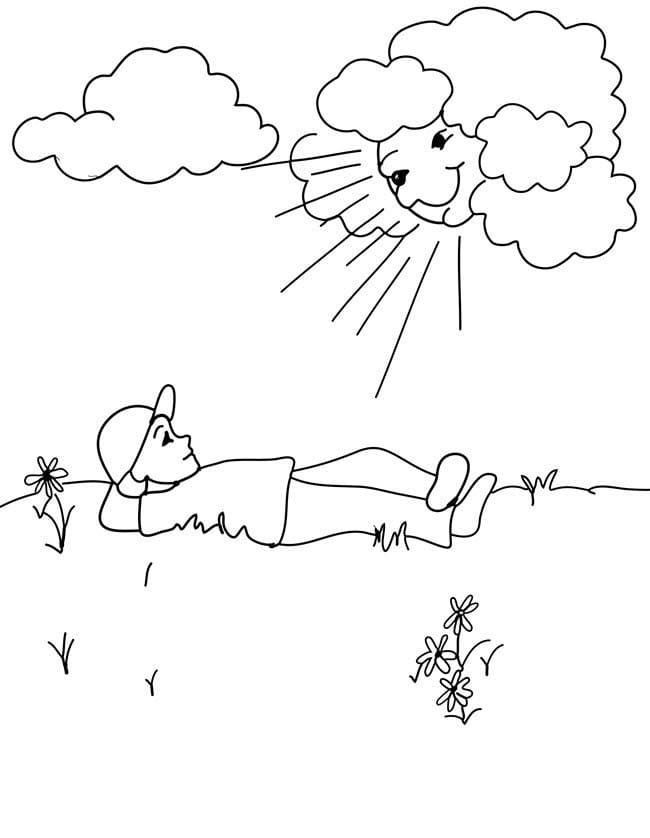 Erkek Çocuk ve Bulut Boyama Sayfası