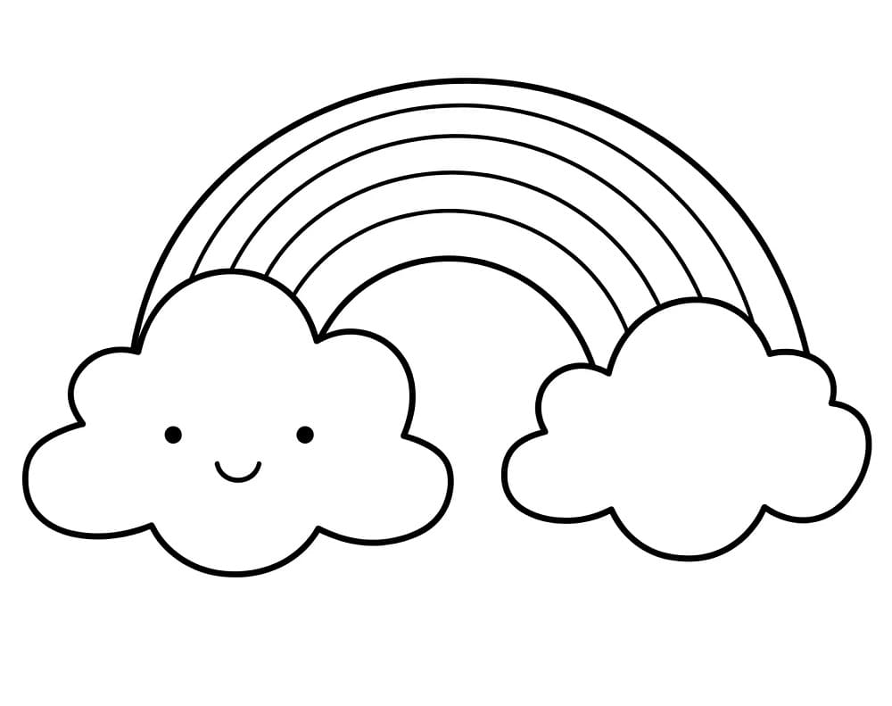 Gökkuşağı ile Sevimli Bulutlar Boyama Sayfası