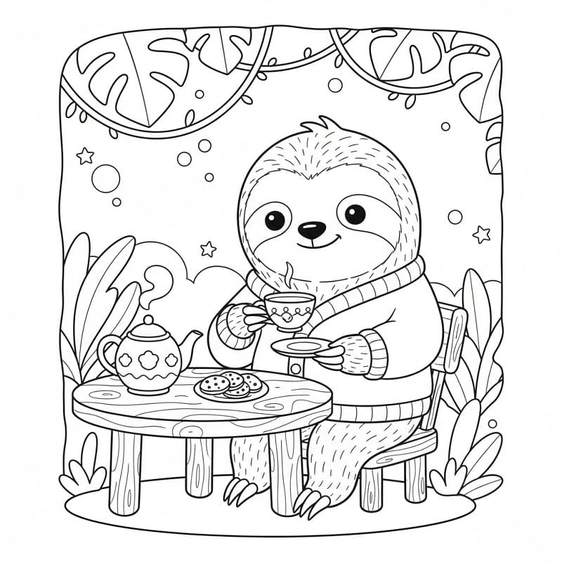 Neşeli Tembel Hayvan Boyama Sayfası