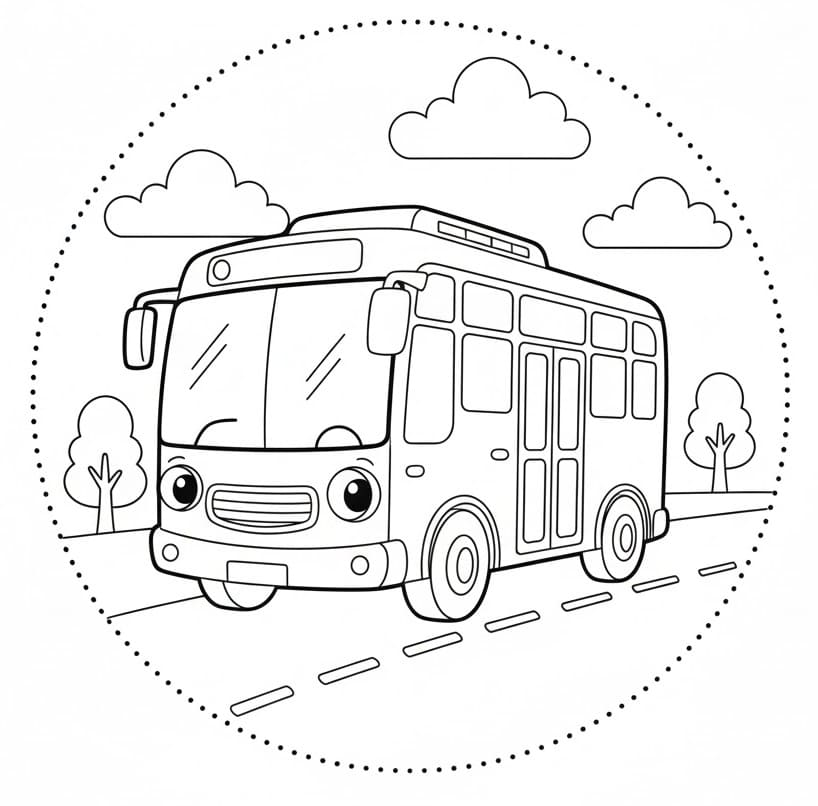 Sevimli Otobüs Boyama Sayfası