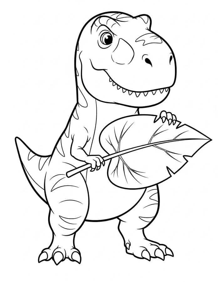 T-rex ve yaprak Boyama Sayfası
