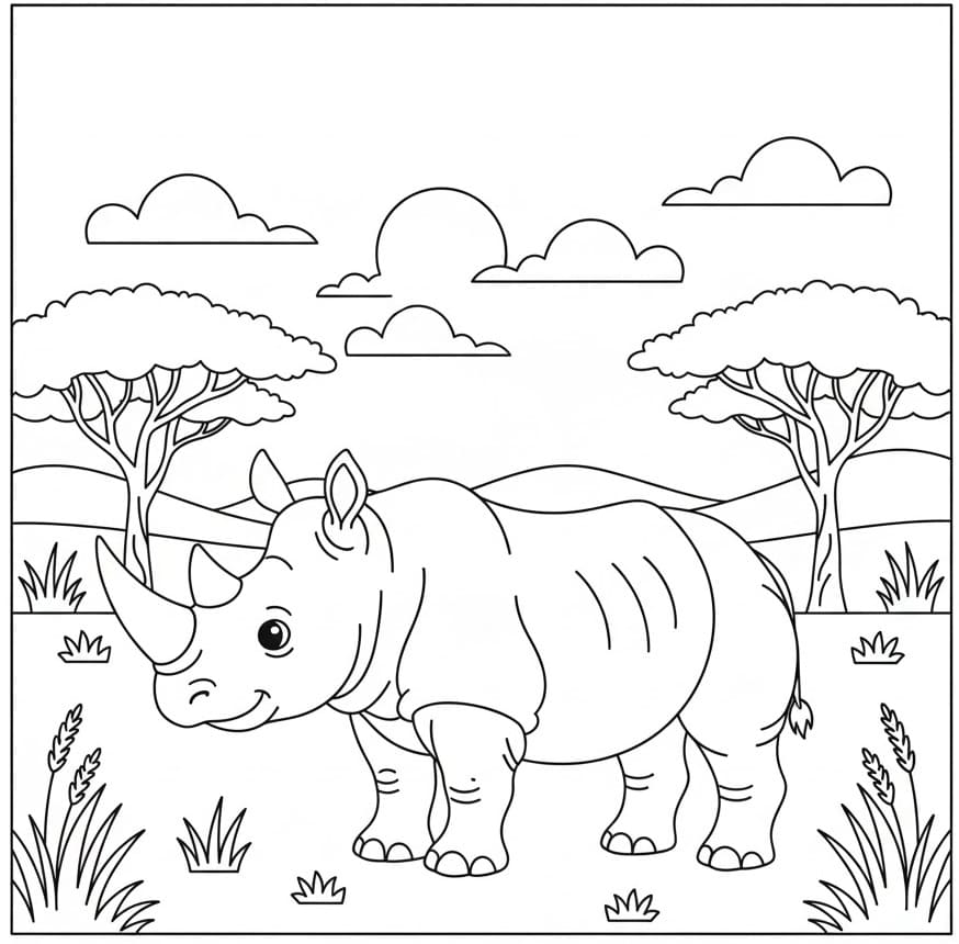 Ücretsiz Gergedan Boyama Sayfası