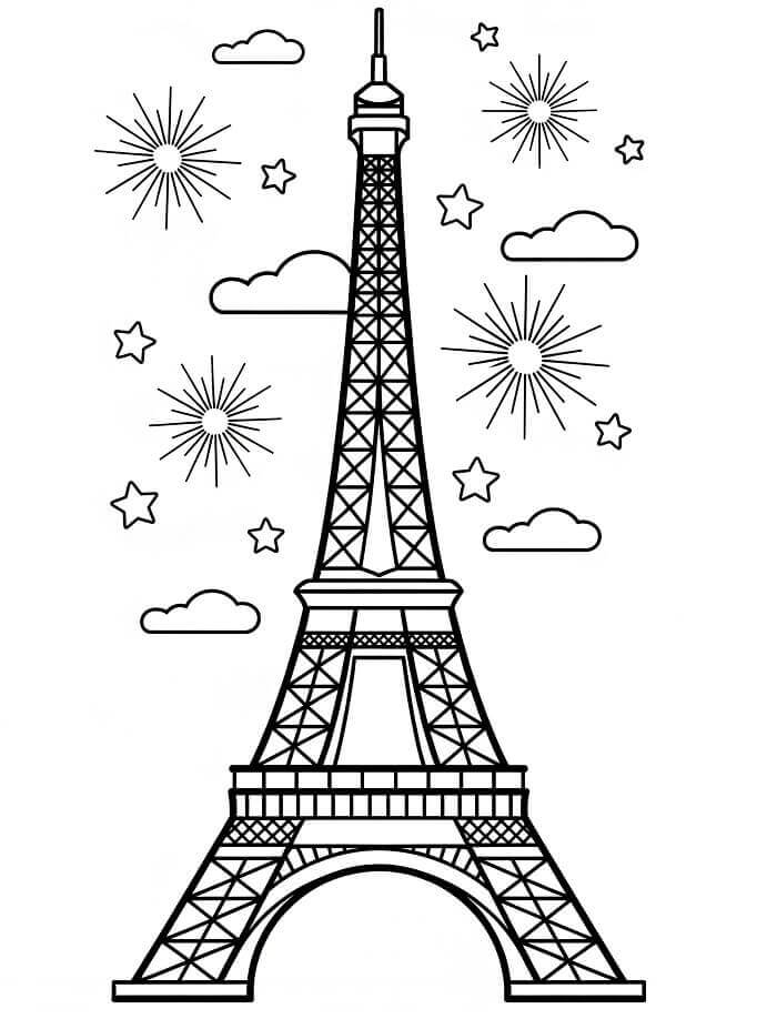 Bedava Eyfel Kulesi Çocuklar İçin Boyama Sayfası