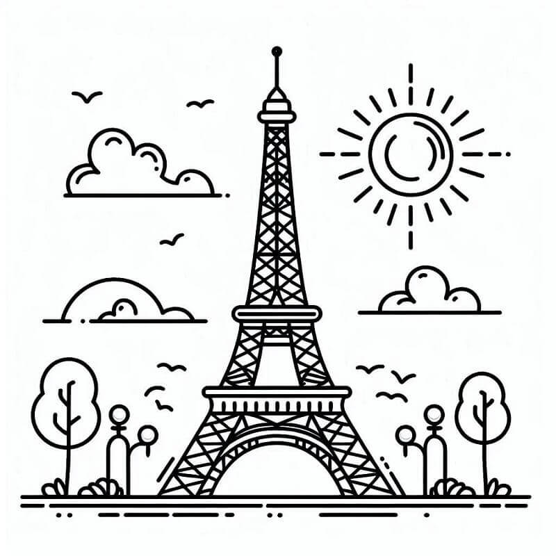 Bedava Yazdırılabilir Eyfel Kulesi Boyama Sayfası