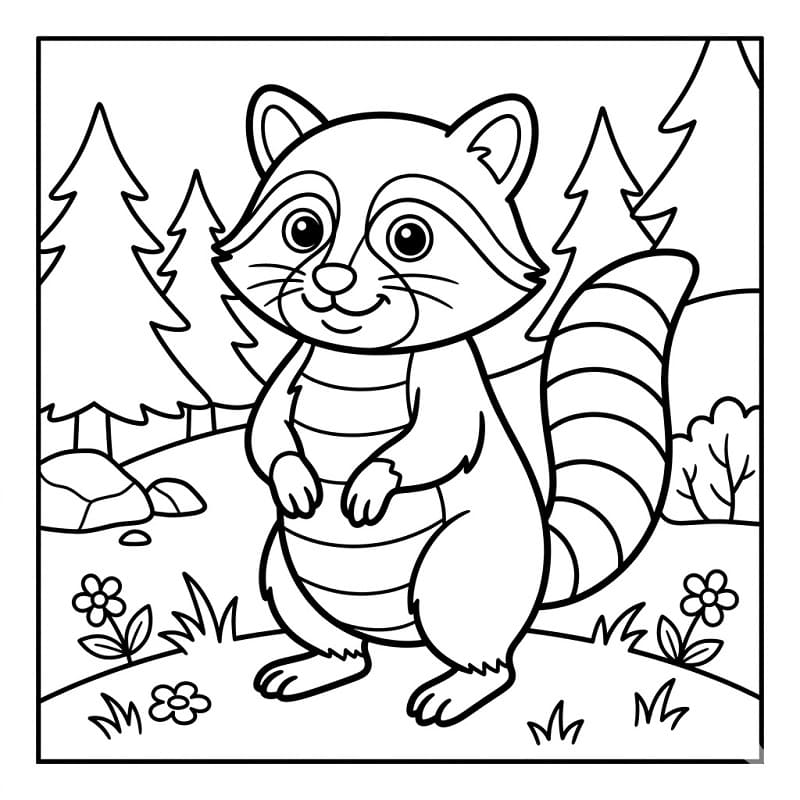 Bedava Yazdırılabilir Rakun Boyama Sayfası