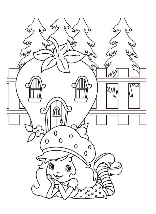 Çilek Kız Kek ve Çilek Evi Boyama Sayfası