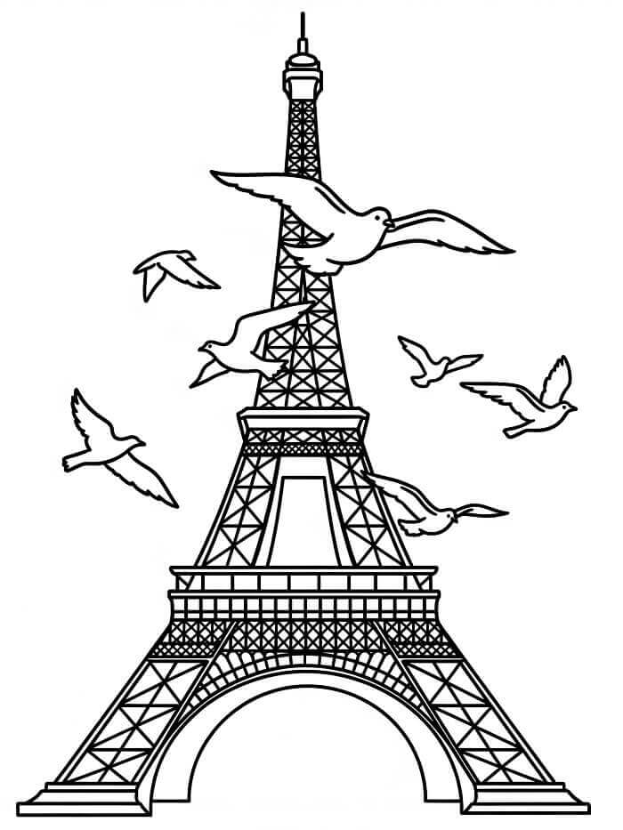 Çocuk Eyfel Kulesi Yazdırılabilir Boyama Sayfası