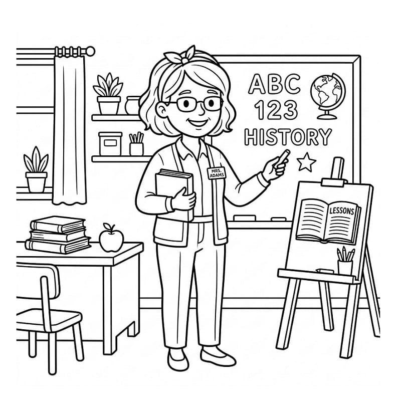 Havalı Öğretmen Boyama Sayfası