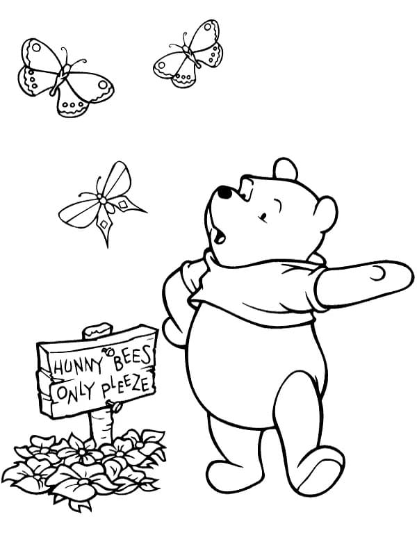 Pooh ve Kelebekler Boyama Sayfası