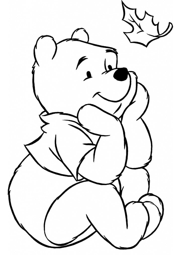 Sonbahar Yaprağı ile Pooh Boyama Sayfası